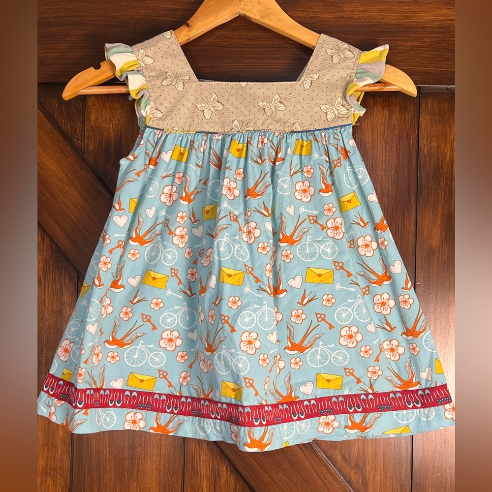 Matilda Jane Blue and Orange Floral Bird Print Top Girls 8